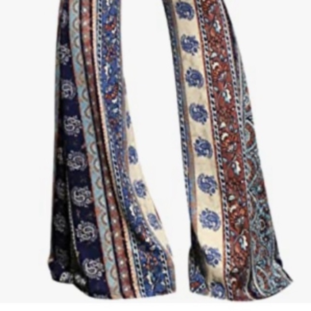 Fall floral bohemian bell bottom flared pant festival rave high waisted sexy new
